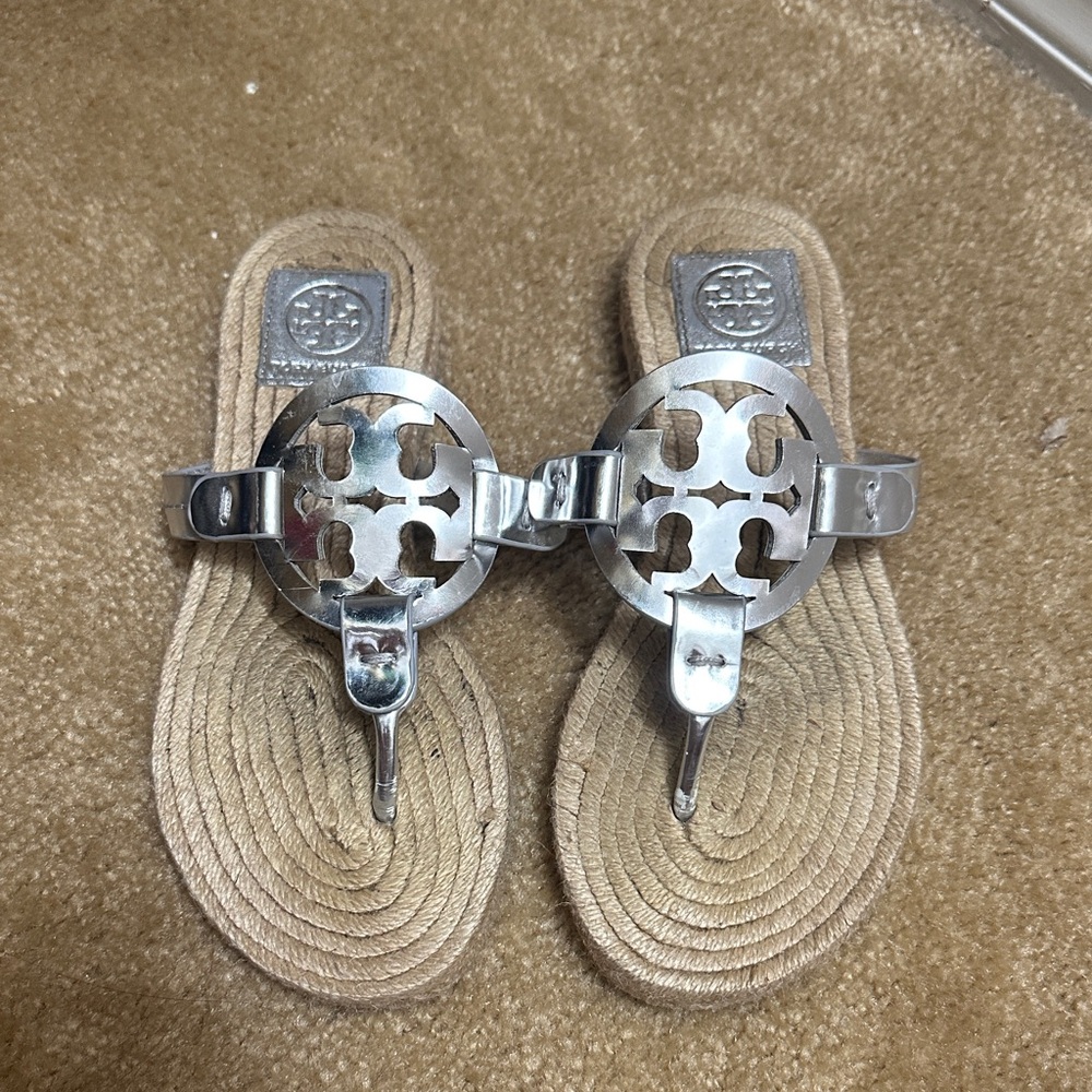 Tory Burch Metallic Silver Thong Sandals